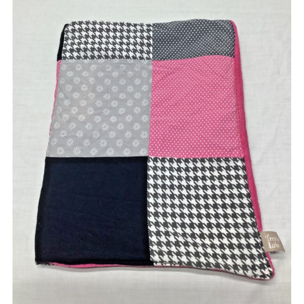 Trend Lab Baby Blanket Patchwork Black Pink and White 32"x40" Plush back